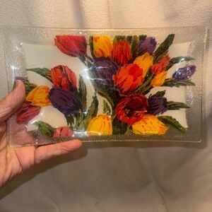 Colorful “TULIP” tray fused glass by Peggy Kerr